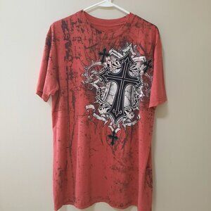 Raw State "Salvation" Red Gothic Graphic Tee - Y2K Cyber Grunge Cross - Large